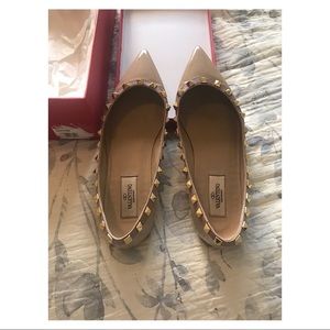 Nude/Gold Valentino Patent Leather Flats 38
